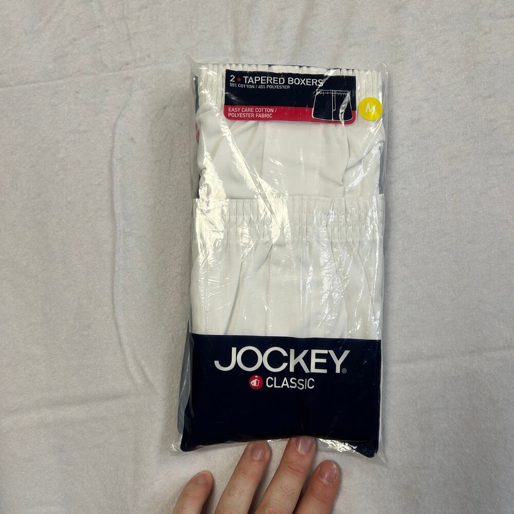 New Vintage Jockey Classic Tapered Boxers, White, 2 Pack, Cotton Blend, Size 34